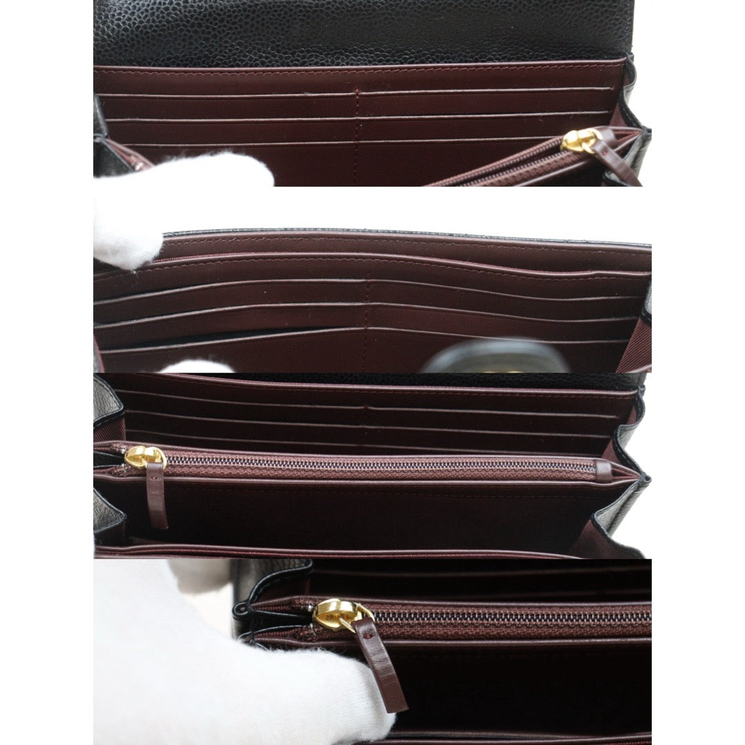 Very Good ( Rank A) ｜Chanel Caviar Skin Black  Wallet Made In 2016-2017 Year ｜V25102105