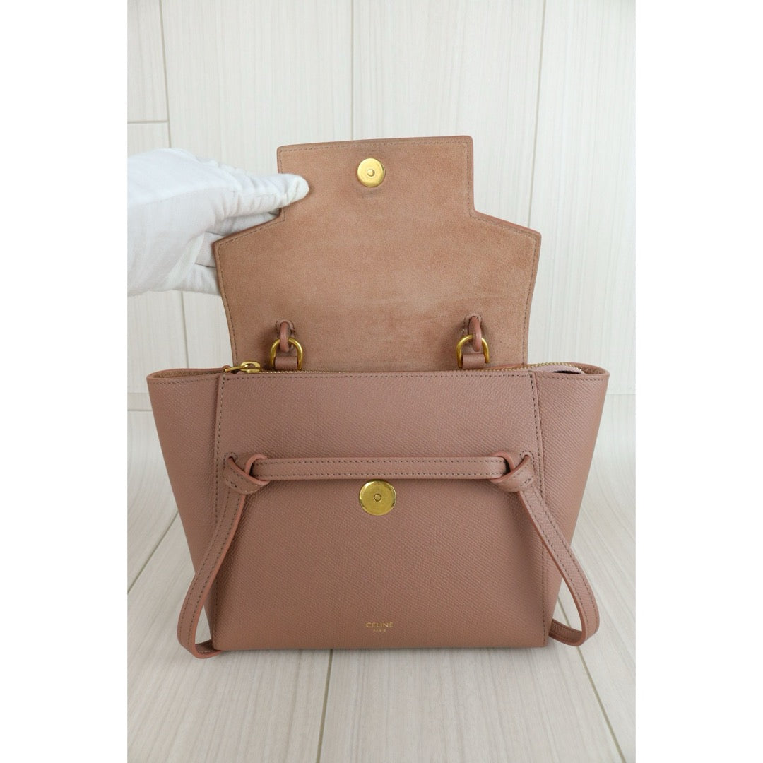 Very Good ( Rank A)｜CELINE Leather Calf Belt Nano Handbag Shoulder Bag Desert Rose｜S25042811