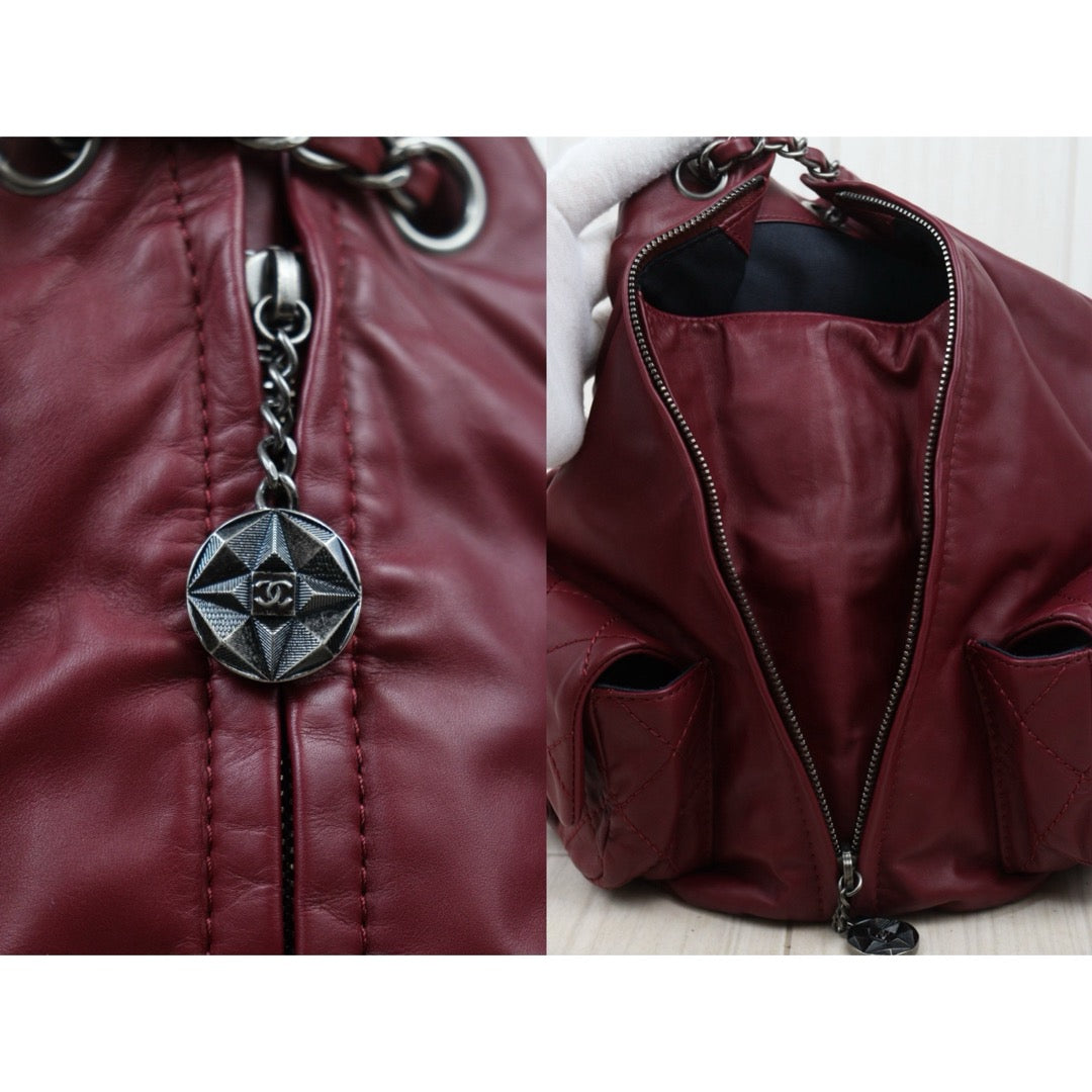 Good ( Rank AB) ｜CHANEL Matrasse Chain Lamb Skin Frog Backpack Dark Red  Made in 2012-2013 Year｜L25111603