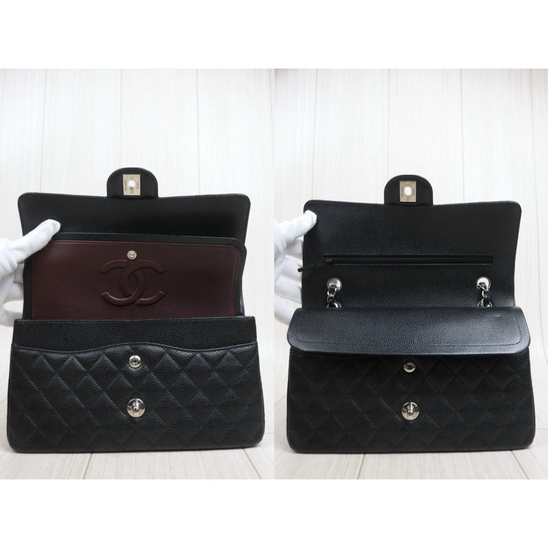 Include Entrupy Certificate of Authenticity｜Very Good ( Rank A)｜ CHANEL Caviar Skin Matrasse Chain Double Flap 25 Shoulder Bag Black Made In 2019-2020Year  ｜S26080607