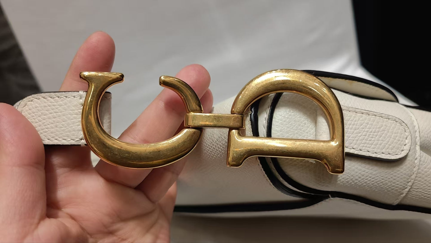 Very Good ( Rank A)｜Dior Saddle Shoulder Bag Medium White come with Entrupy Certificate of Authenticity