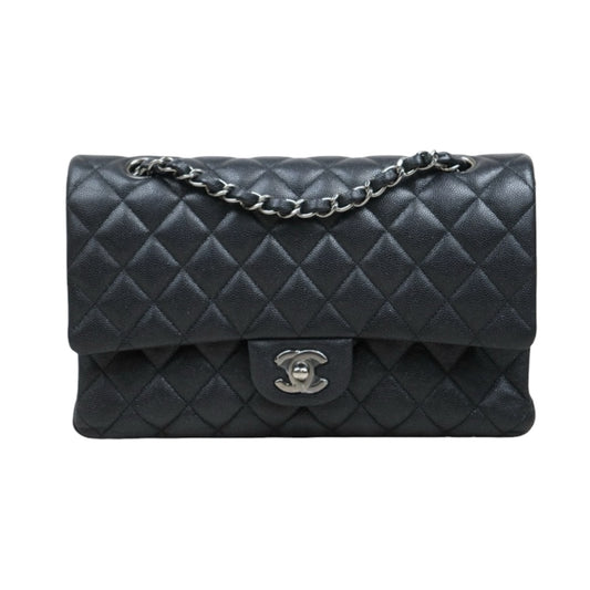 Very Good ( Rank A)｜ CHANEL Caviar Skin Matrasse Double Flap 25 Shoulder Bag Pearlescent Black Made In 2017-2018Year｜P25051607