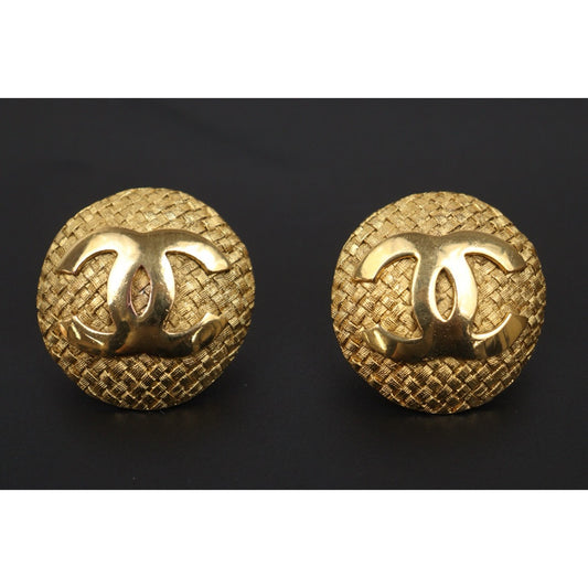 Very Good ( Rank A) ｜ CHANEL Coco Mark  Weave Gold Earrings Made In 1992Year ｜25111004