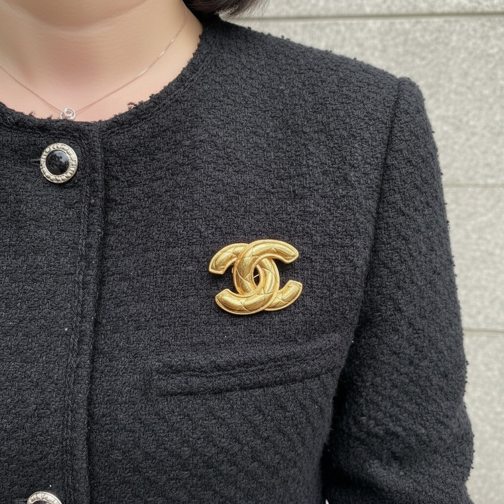 Include Authentic Detective Certificate of Authenticity｜Very Good ( Rank A)｜ CHANEL Vintage Coco Mark 24K Golden Brooch ｜Y26040605