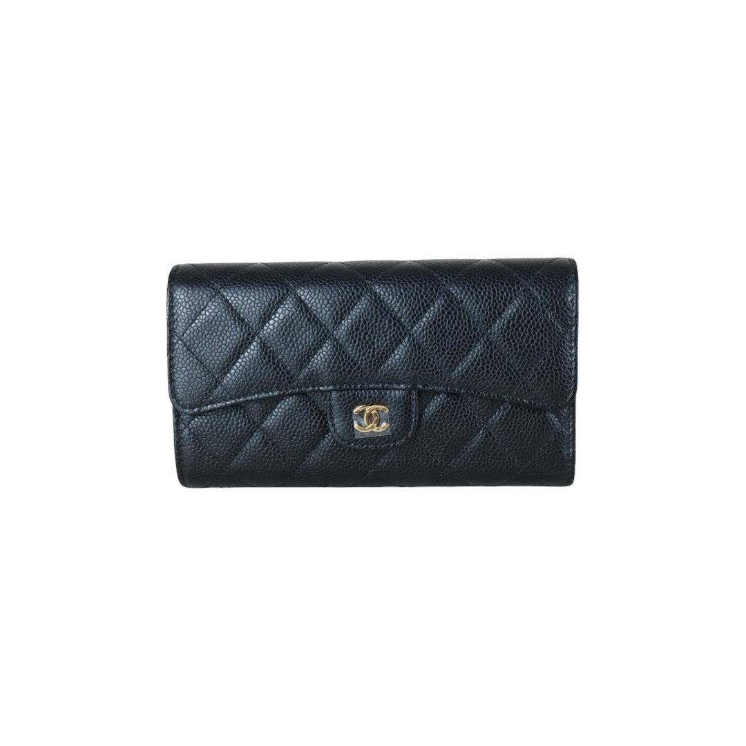 Excellent（Rank SA）｜Full Set CHANEL Caviar Skin Black Long Wallet Made In 2014- 2015Year｜X25092701