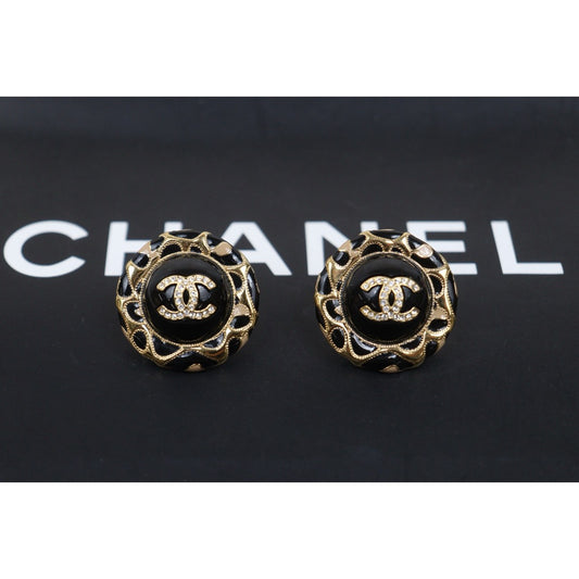 Very Good ( Rank A) ｜ CHANEL A22P Coco Mark  Rhinestone Golden  Earrings Made In 2022Year｜26020604
