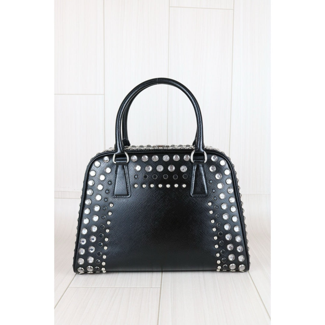Good ( Rank AB)｜Prada Saffiano Lux Leather Rhinestone HandBag Black｜X25040304