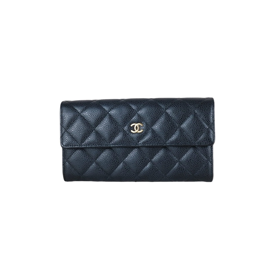 Very Good ( Rank A)｜Full Set CHANEL Caviar Skin Black Long Wallet Made In 2015-2016Year｜X25120702
