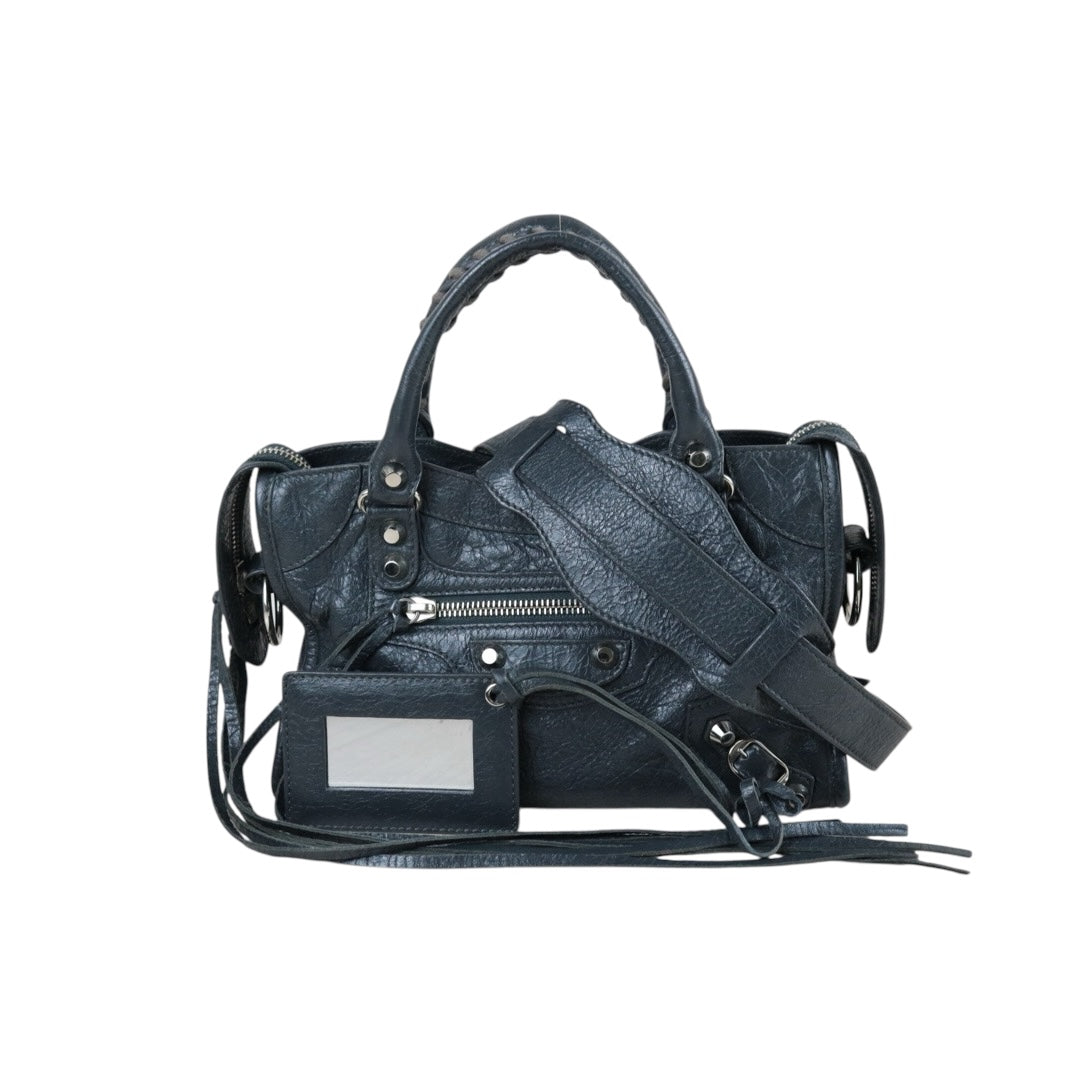 Include Entrupy Certificate of Authenticity｜Good ( Rank AB)｜Balenciaga Waxed Leather Classic City Mini Grey HandBag Shoulder Bag ｜S26070304