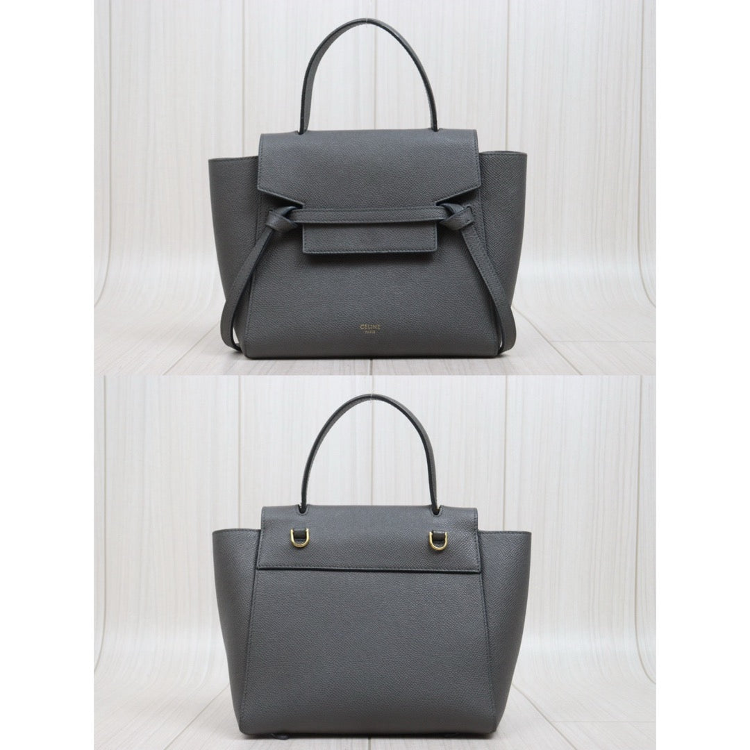 Good ( Rank AB)｜CELINE Calf Leather  Belt Nano Handbag Shoulder Bag Etoupe Grey｜S26030904