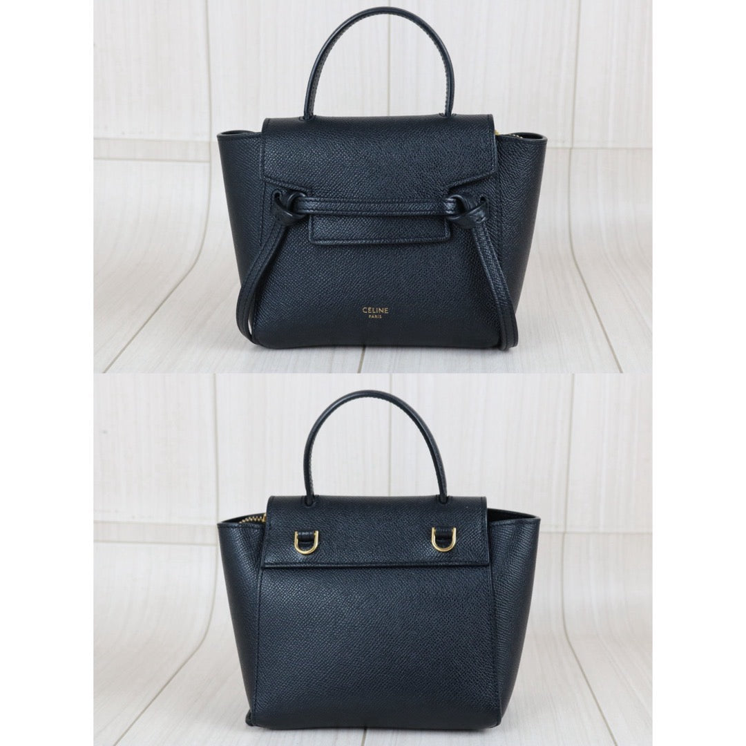 Include Entrupy Certificate of Authenticity｜Good ( Rank AB)｜CELINE Calf Leather  Belt Nano Handbag Shoulder Bag Black｜X26072549