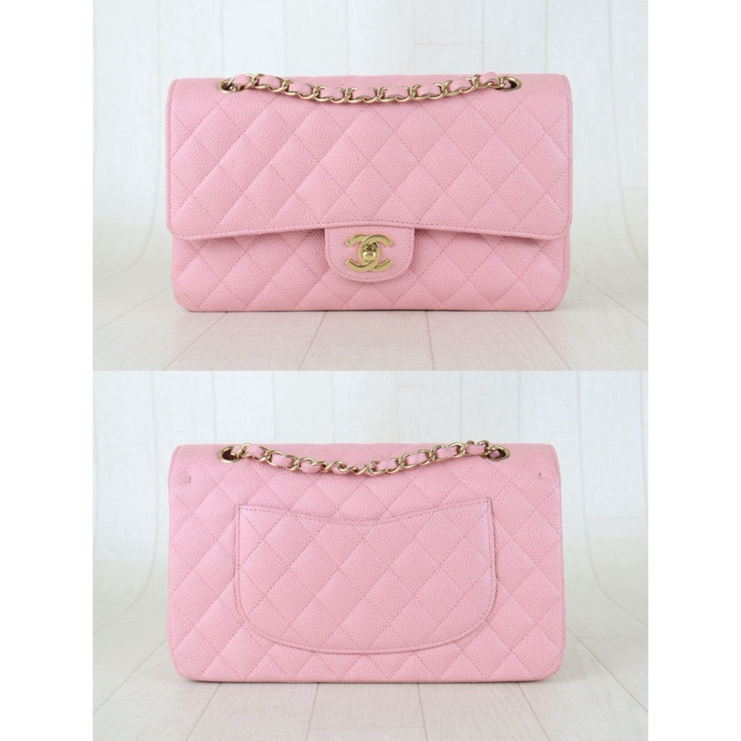 Include Entrupy Certificate of Authenticity｜Excellent（Rank SA）｜ CHANEL Caviar Skin Calf Leather Chain Double Flap 25 Shoulder Bag  Light Pink Made In 2005-2006Year｜S26083006