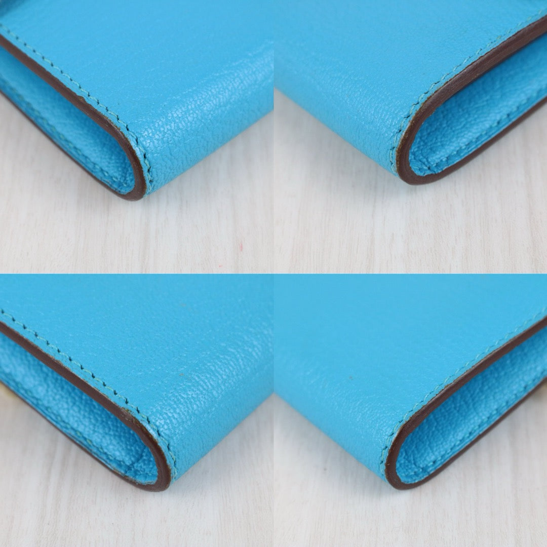 Include Entrupy Certificate of Authenticity｜Very Good ( Rank A)｜ HERMES Goatskin Kelly Long Wallet Blue Paon □R Stamp Made In 2014Year｜X26042002