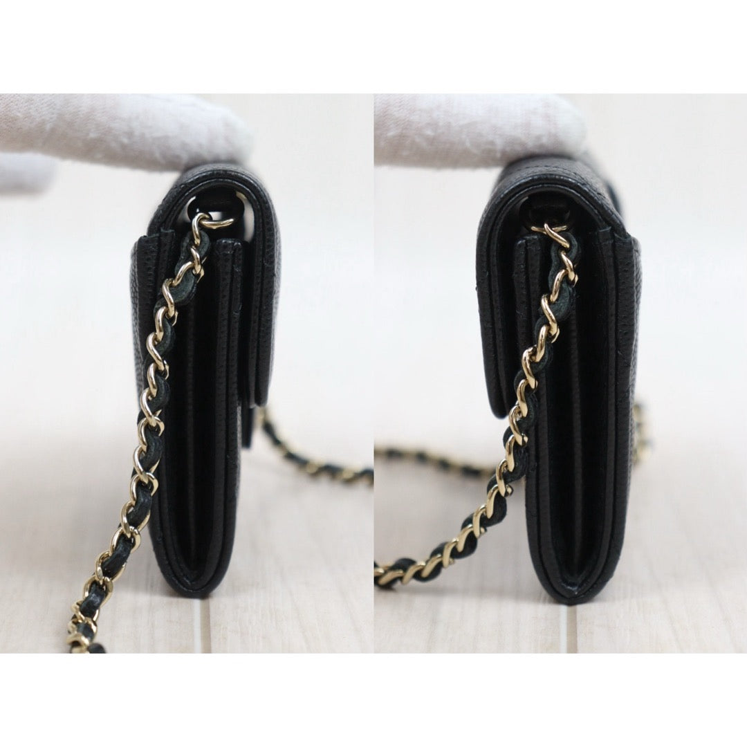 Very Good ( Rank A)｜ CHANEL Matelasse Chain Caviar Skin Coco Mark Card Holder Black Made In 2021-2022Year ｜S25081419