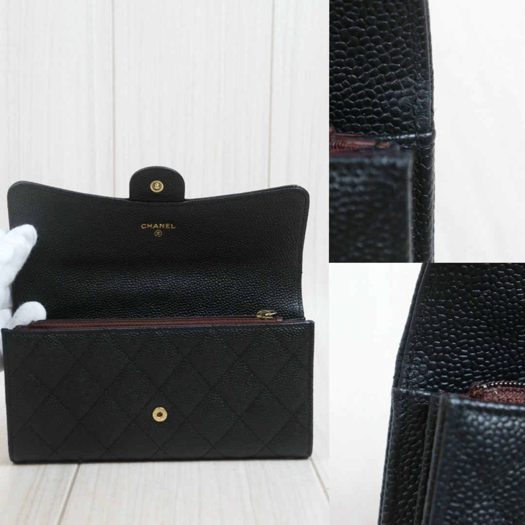 Include Entrupy Certificate of Authenticity｜Very Good ( Rank A)｜CHANEL Caviar Skin Black Long Wallet Made In 2016-2017Year｜26100701