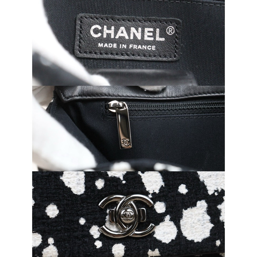 Very Good ( Rank A)｜ CHANEL Tweed Splashed Ink Single Flap 28 Shoulder Bag Made in 2015-2016Year｜Y25112503
