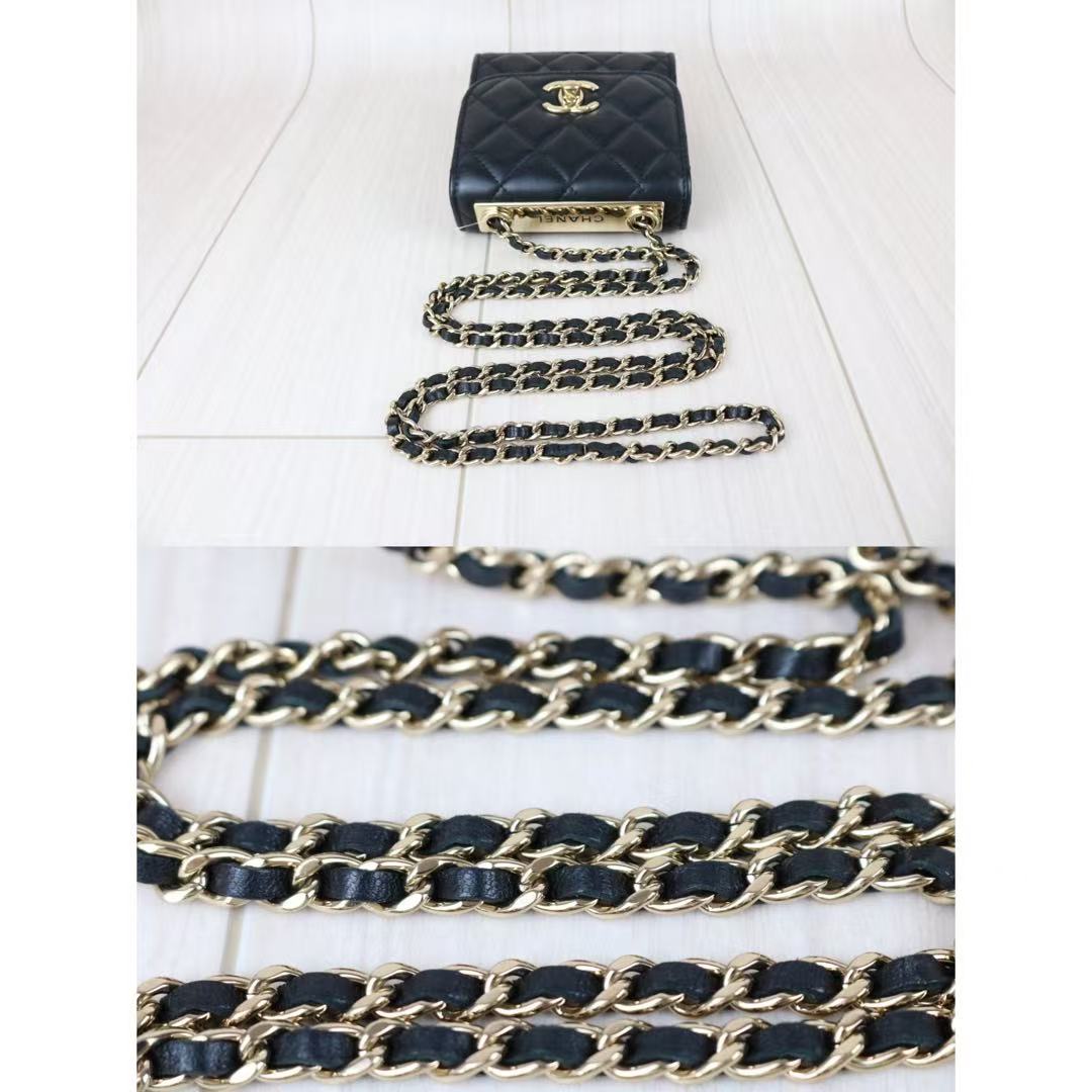 Include Entrupy Certificate of Authenticity｜Very Good ( Rank A)｜ CHANEL Matelasse Chain Lamb Skin Trandy CC mini Box Black Made In 2021-2022Year ｜S26060113