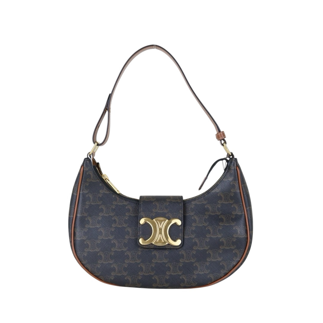 Include Entrupy Certificate of Authenticity｜Very Good ( Rank A)｜ CELINE AVA Macadam Triomphe Calf Leather Shoulder Bag ｜S26090717