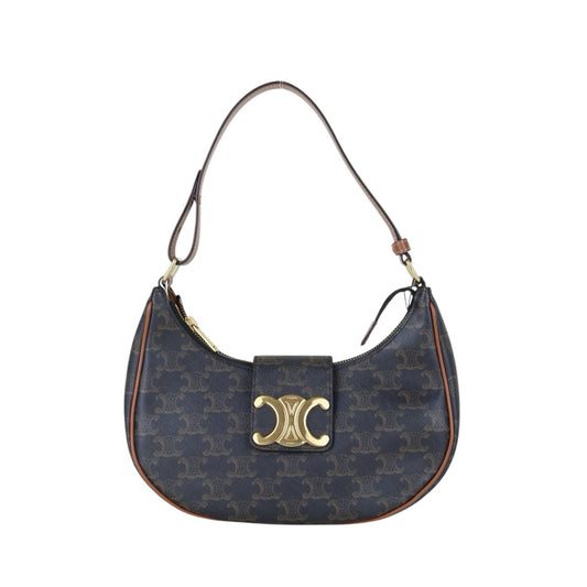 Include Entrupy Certificate of Authenticity｜Very Good ( Rank A)｜ CELINE AVA Macadam Triomphe Calf Leather Shoulder Bag ｜S26090717