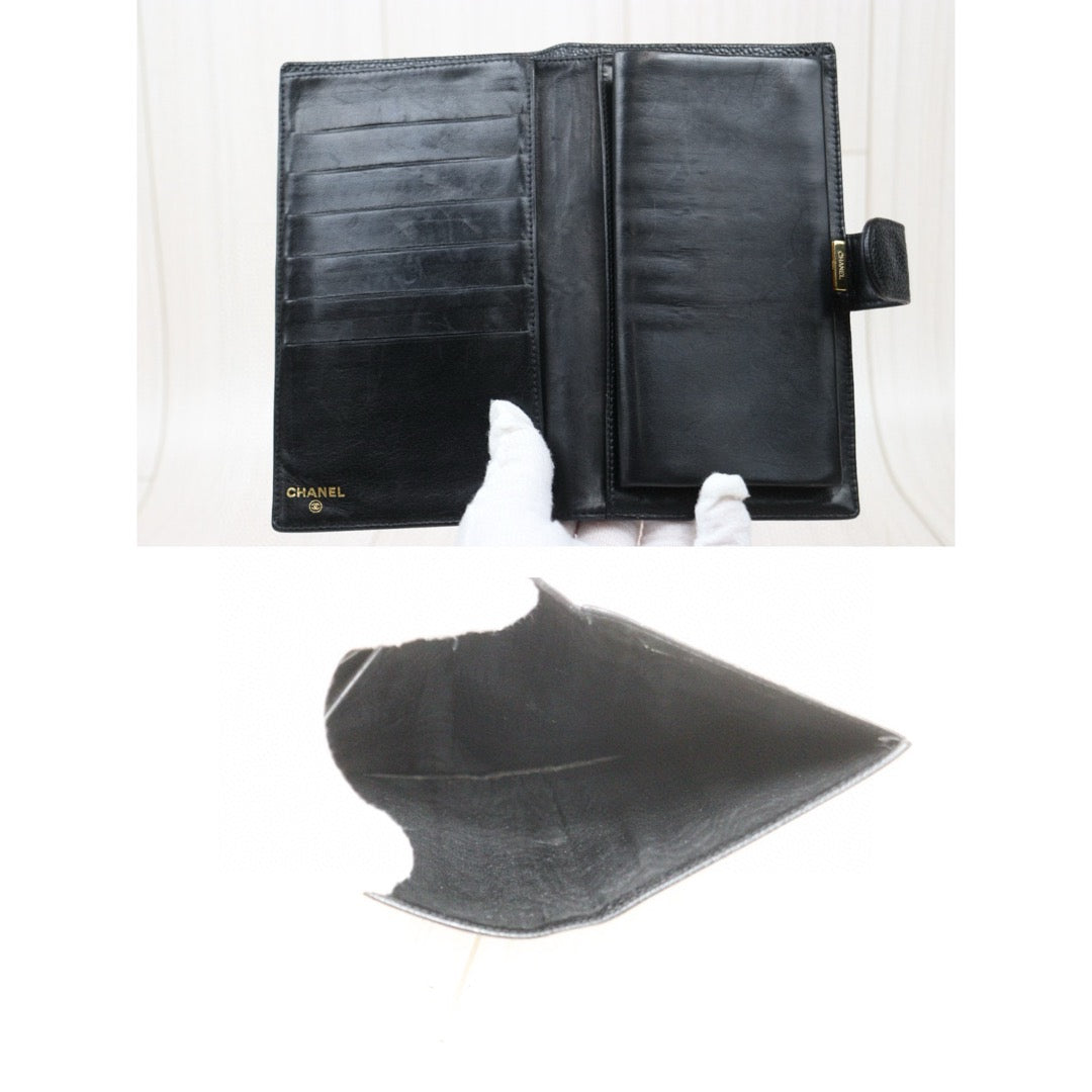 Good ( Rank AB)｜CHANEL Caviar Skin Black Long Wallet Made In 2000-2002 Year｜VT25030129