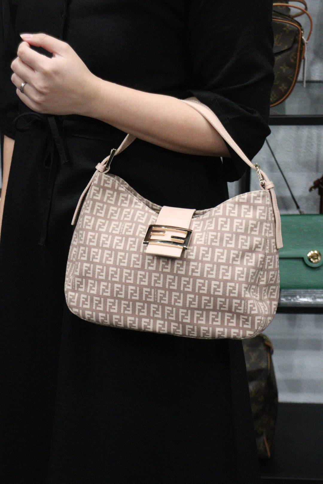 Rank A｜FENDI Zucca Mamma Shoulder Bag Gold Hardware Pink ｜23122114