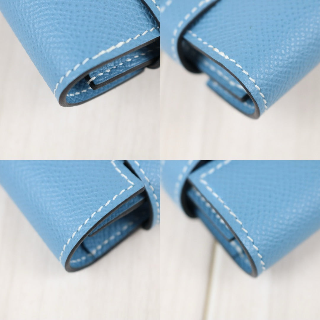 Include Entrupy Certificate of Authenticity｜Very Good ( Rank A)｜ HERMES Goatskin Kelly Long Wallet Etoupe □O Stamp Made In 2011Year Bleu Jean｜X26100708