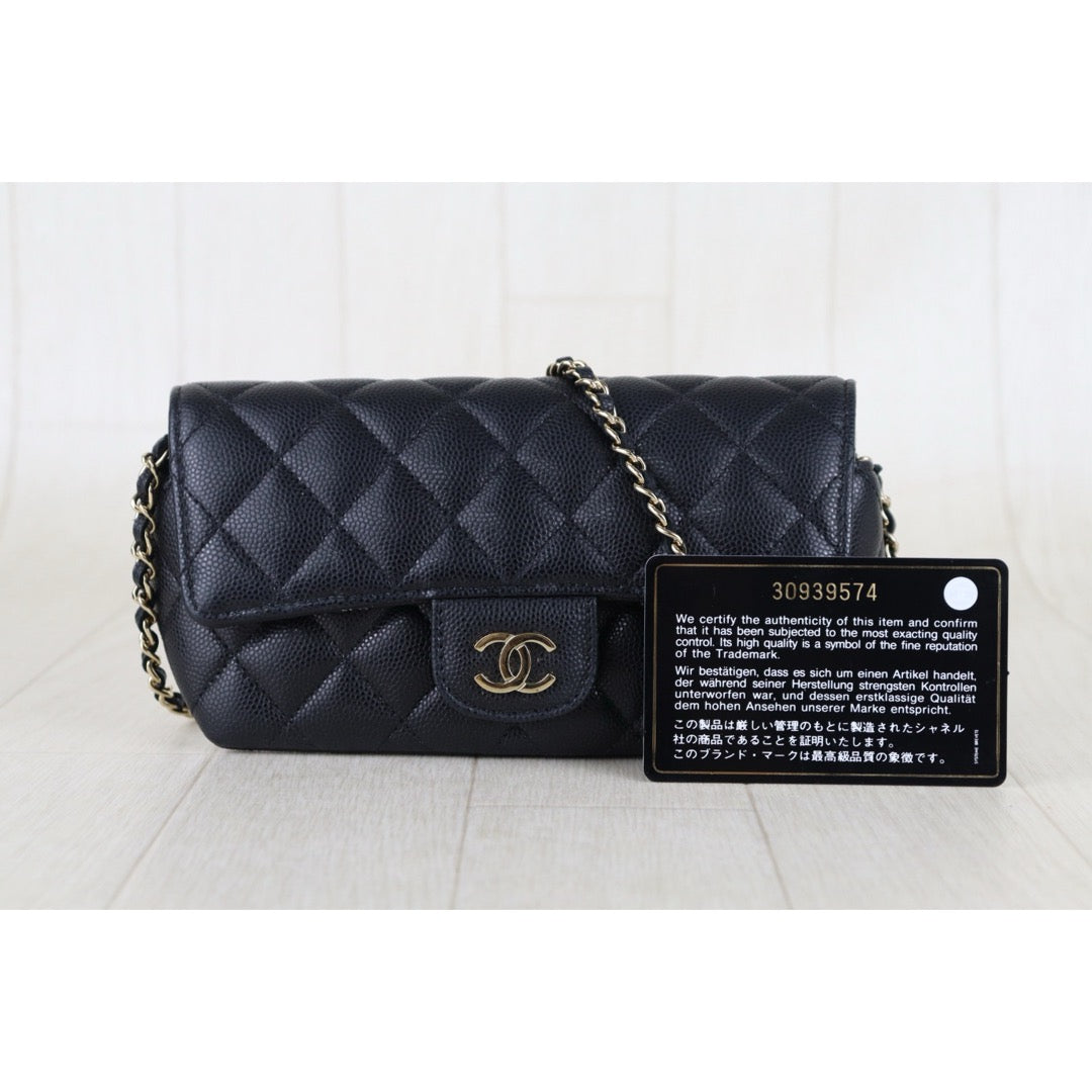 Include Entrupy Certificate of Authenticity｜Very Good ( Rank A)｜ CHANEL Caviar Skin Matrasse Chain Sunglasses Case Bag Black Made In 2020-2021Year  ｜S26052508