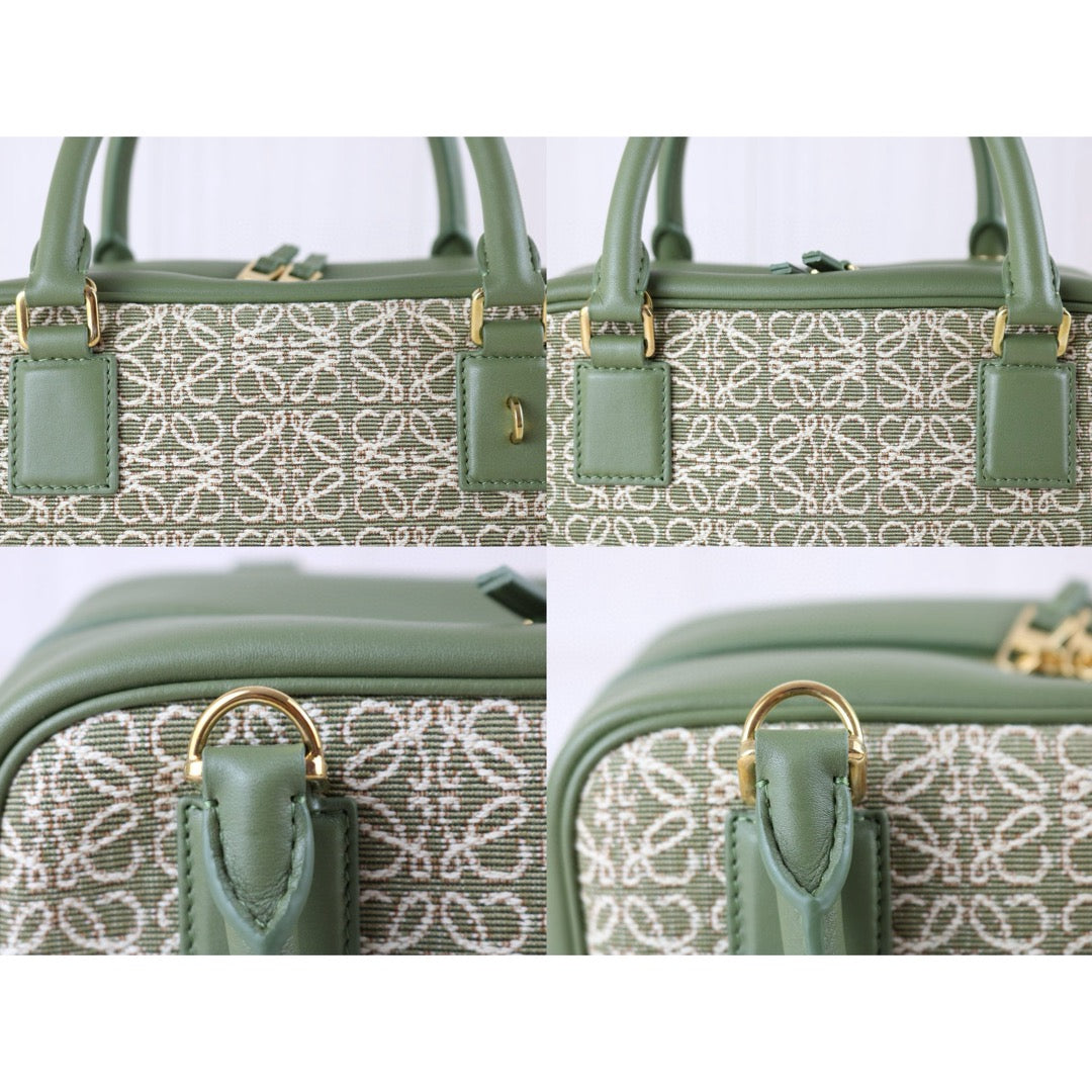 Excellent（Rank SA）｜ LOEWE Amazona Canvas Leather Calf  Matcha Hand Bag With Shoulder Strap ｜X24111204