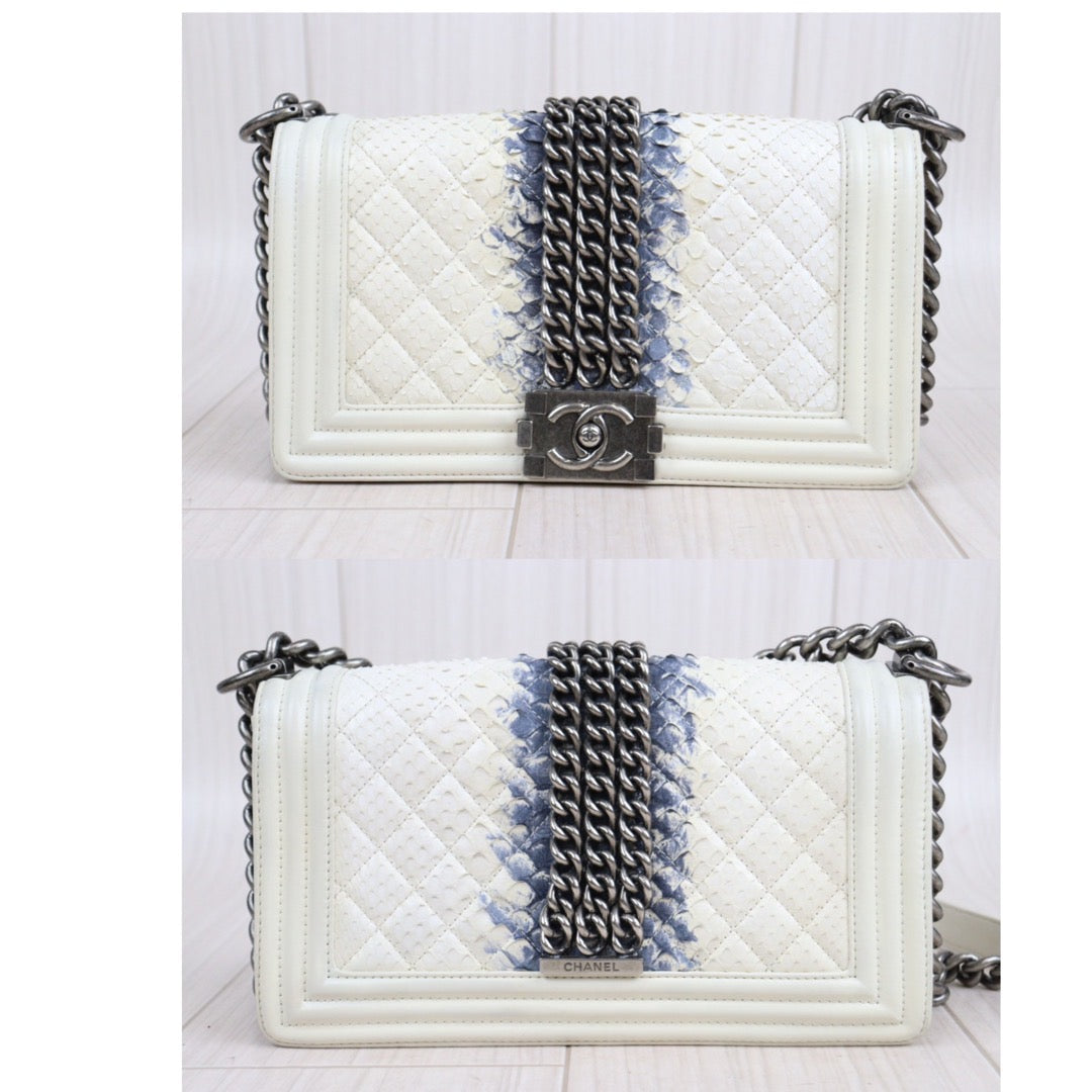 Rank A ｜CHANEL Snake Leather LeBoy Chain Shoulder Bag White Made In 2012-2013Year｜23112707