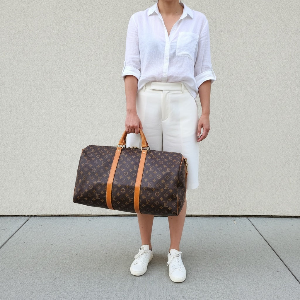 Include Entrupy Certificate of Authenticity｜Good ( Rank AB) ｜ Louis Vuitton Monogram Keepall Bandouliere 50 Handbag Shoulder Bag｜26042811