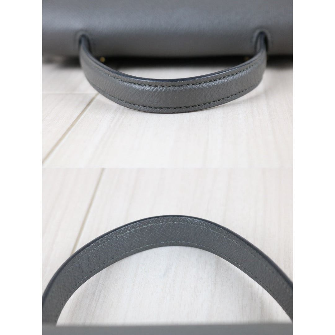 Include Entrupy Certificate of Authenticity｜Good ( Rank AB)｜CELINE Calf Leather  Belt Nano Handbag Shoulder Bag Gray｜S26041407