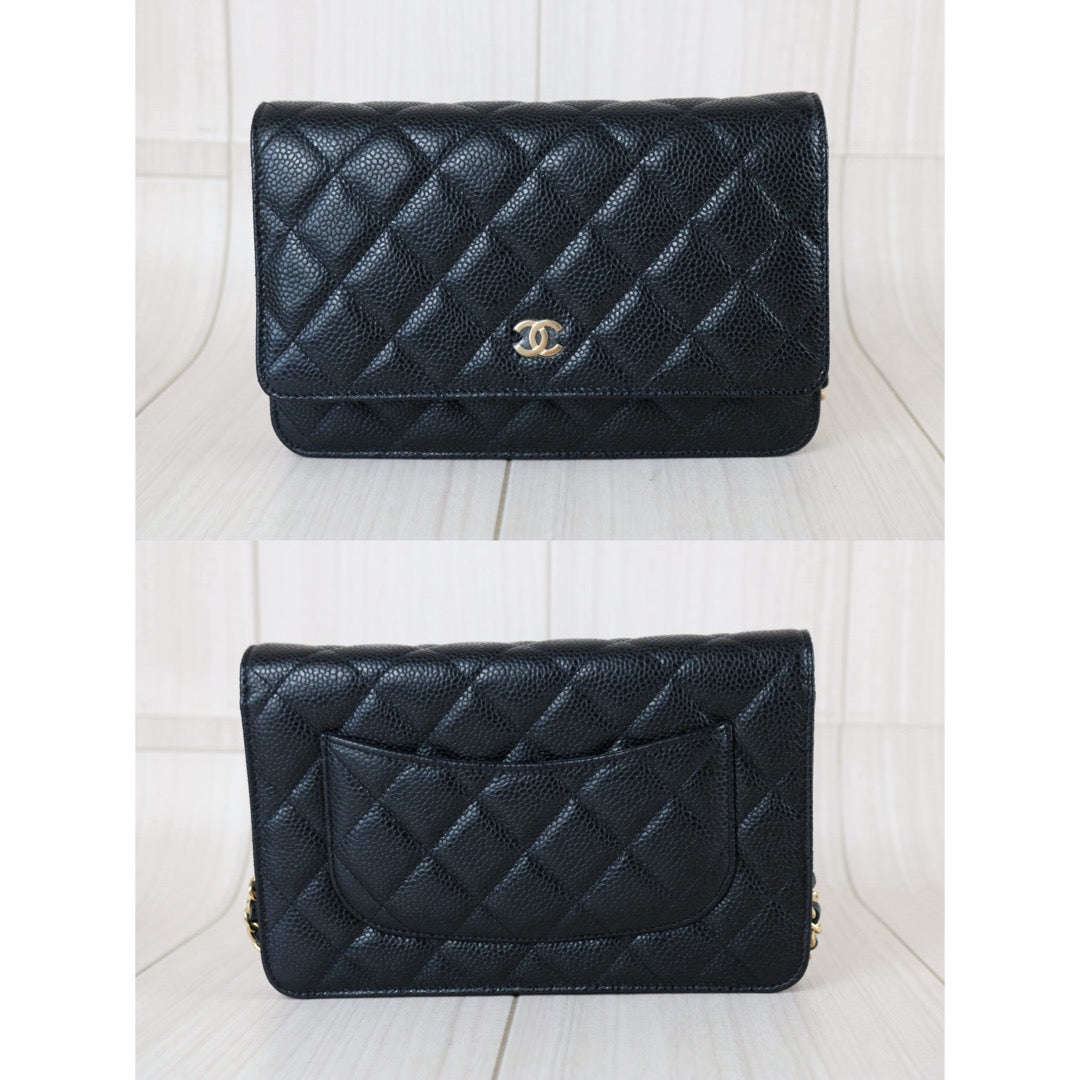Include Entrupy Certificate of Authenticity｜Excellent（Rank SA）｜Full Set CHANEL Caviar Skin WOC 19 Chain Bag Black Made In 2020Year｜S26073001