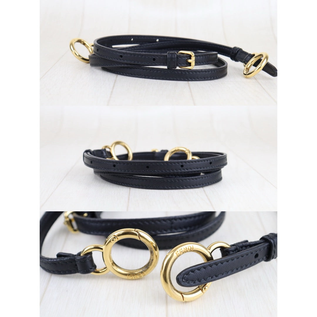 Very Good ( Rank A)｜ FENDI Lamb Skin peeapoo iconic mini Handbag With Shoulder Bag Black｜S25091501