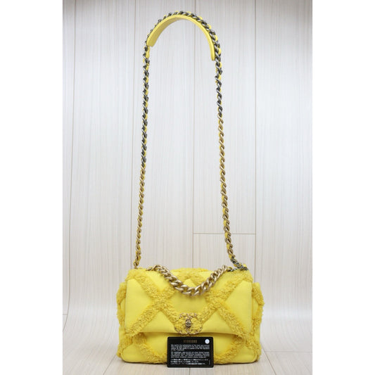 Very Good ( Rank A) ｜ CHANEL Canvas Tassel Single Flap 19bag Chain Shoulder Bag Yellow Made in 2020-2021Year｜ Y25112505