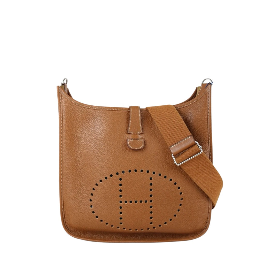 Include Entrupy Certificate of Authenticity｜Good ( Rank AB)｜ HERMES TC Leather Evelyne 33 Shoulder Bag Golden Brown □R Stamp Made In 2014Year｜W26040824