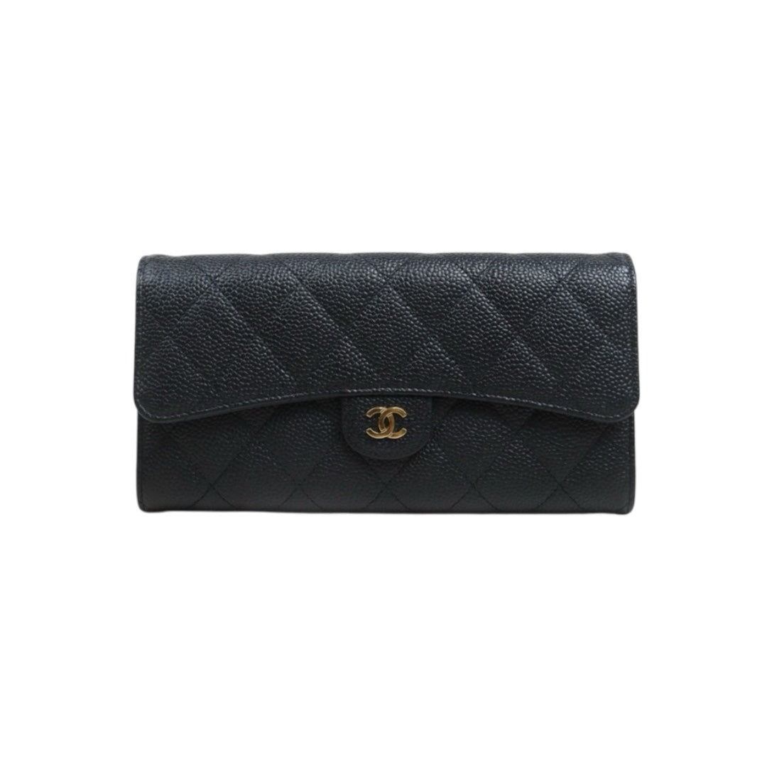 Include Entrupy Certificate of Authenticity｜Very Good ( Rank A)｜CHANEL Caviar Skin Black Long Wallet Made In 2016-2017Year｜26100701