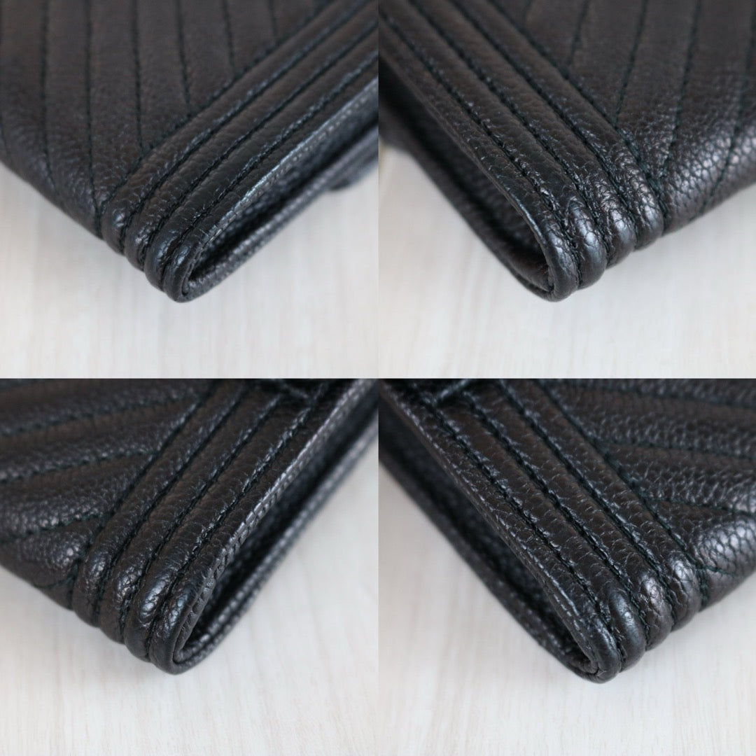 Include Entrupy Certificate of Authenticity｜Very Good ( Rank A)｜Full Set CHANEL Leboy Caviar Skin Black Long Wallet Made In 2017-2018Year｜X26031202