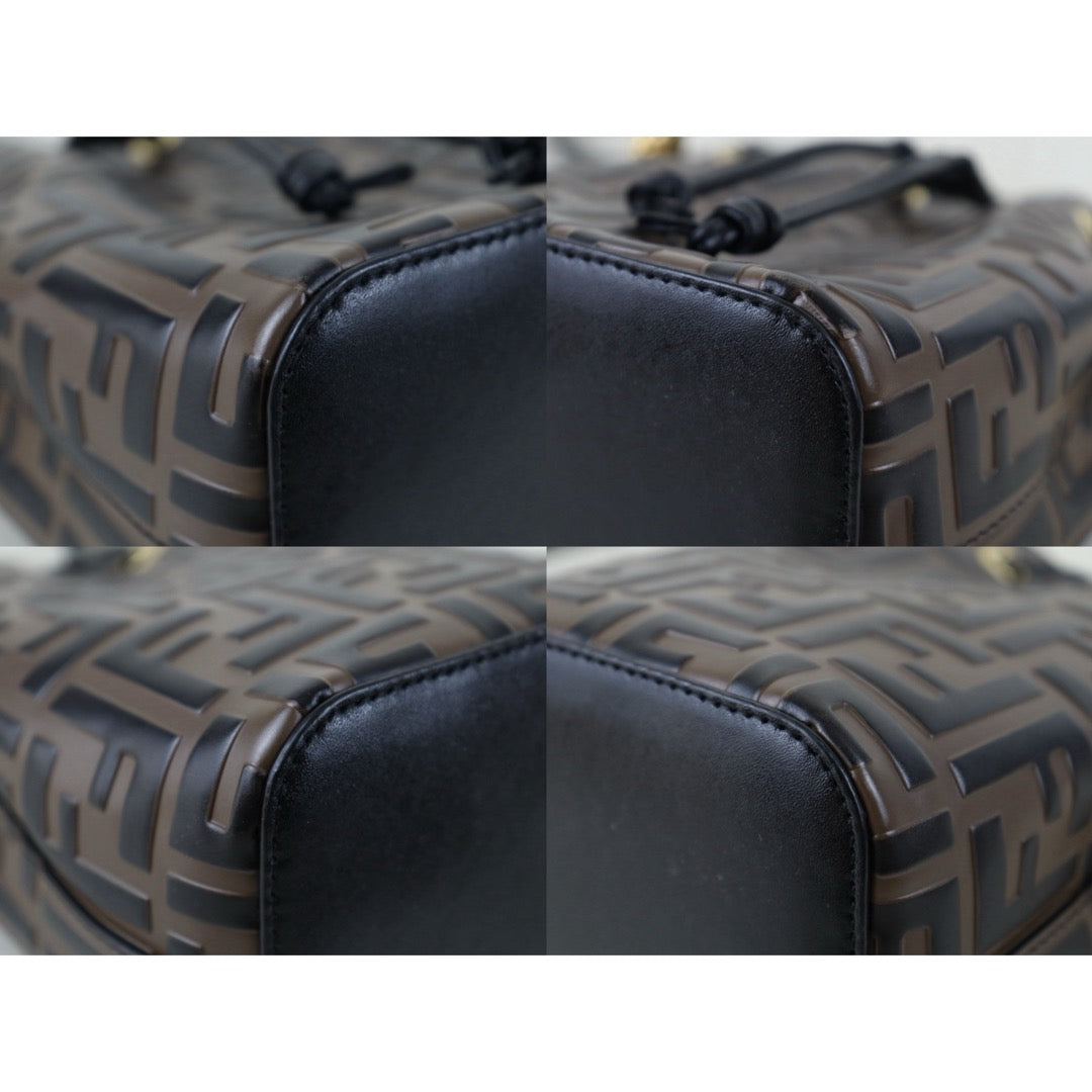 Include Entrupy Certificate of Authenticity｜Very Good ( Rank A)｜ FENDI Zucca Calf Leather Mini Mon Tresor Bucket bag Shoulder Bag Brown ｜S26042203