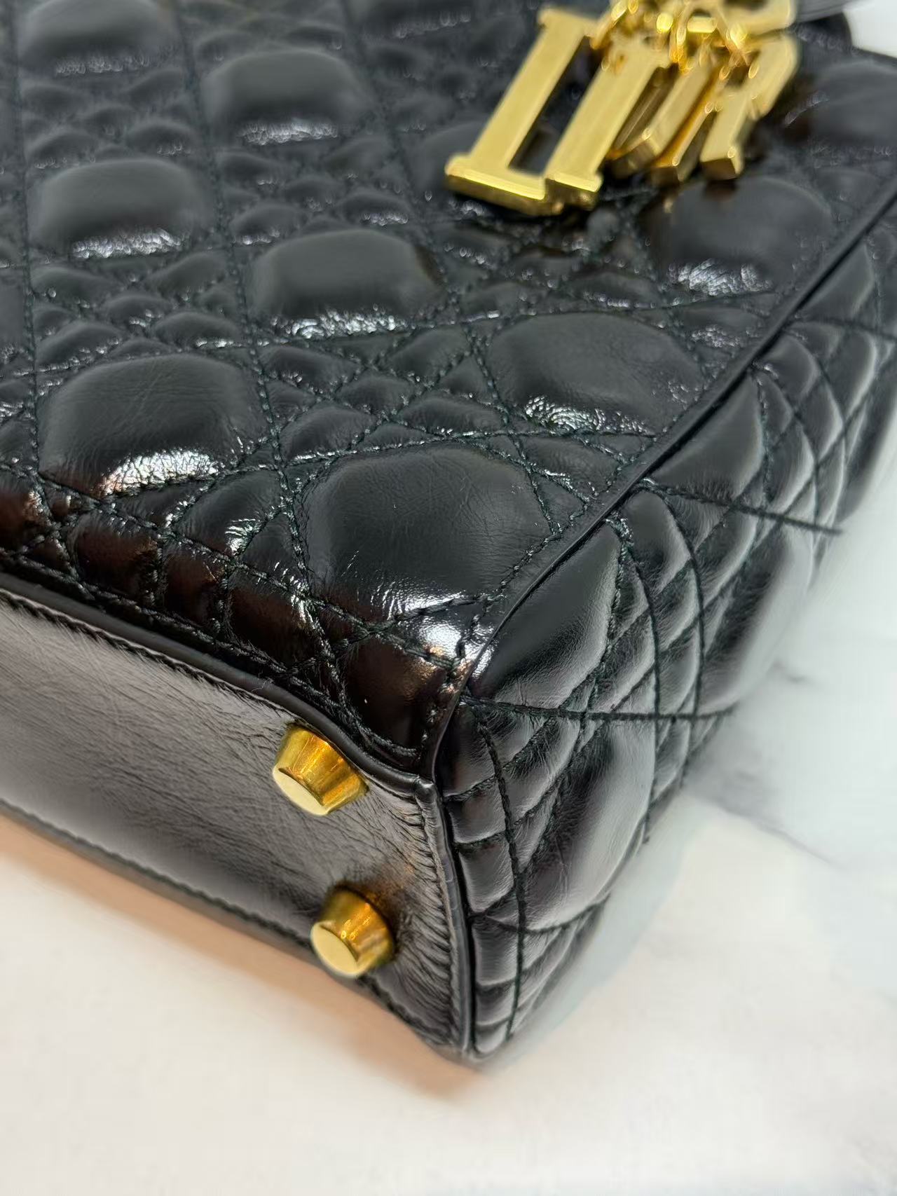 Dior Small Lady Dior Cafe Skin 2WAY Shoulder Bag Handbag Black