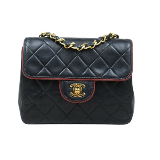 Good ( Rank AB)｜ CHANEL Lanbskin Square 17  Shoulder Bag Black Made In 1989～1991Year ｜P25012202