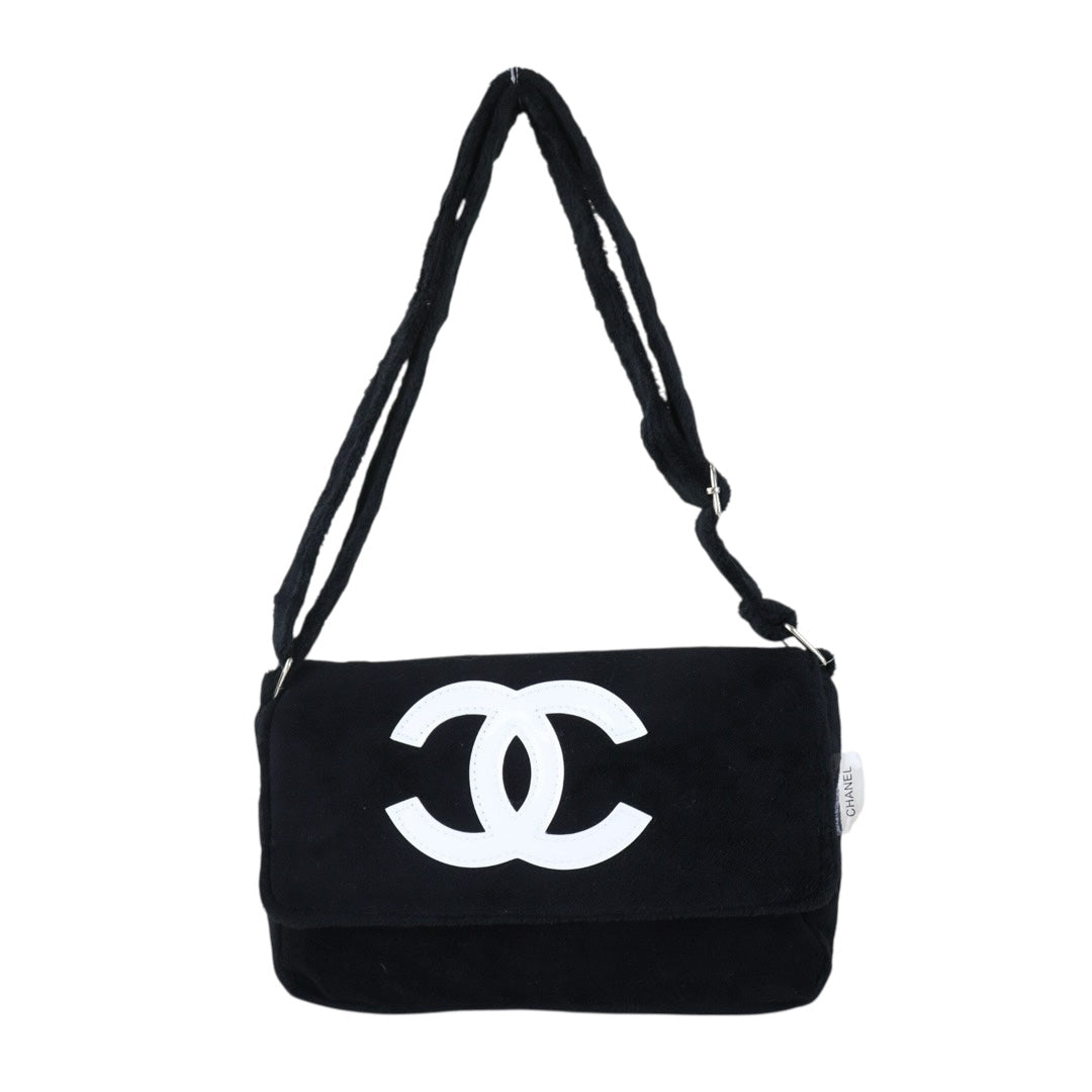 Very Good ( Rank A)｜CHANEL Precision Terry Cloth Flap Shoulder Bag Black VIP Gift｜S26090720
