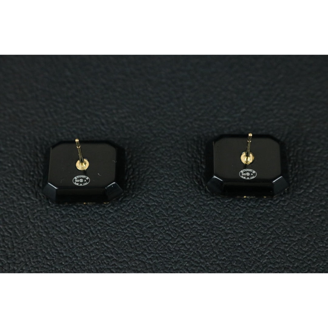 Include Authentic Detective Certificate of Authenticity｜Very Good ( Rank A) ｜CHANEL B23A COCO Mark  Black Acrylic Rhinestone Earrings Made In 2023Year｜S26050716