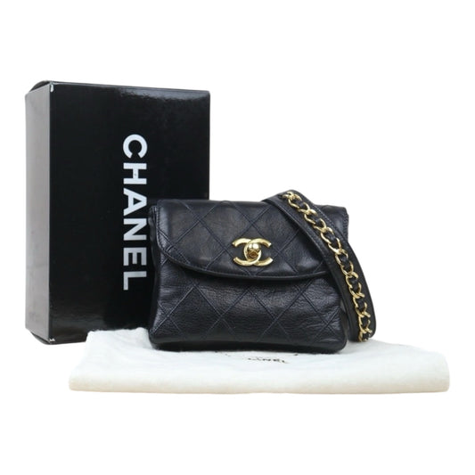 Very Good ( Rank A) ｜ CHANEL Matrasse Lamb Skin Coco Mark Waist Bag Black ｜24100702