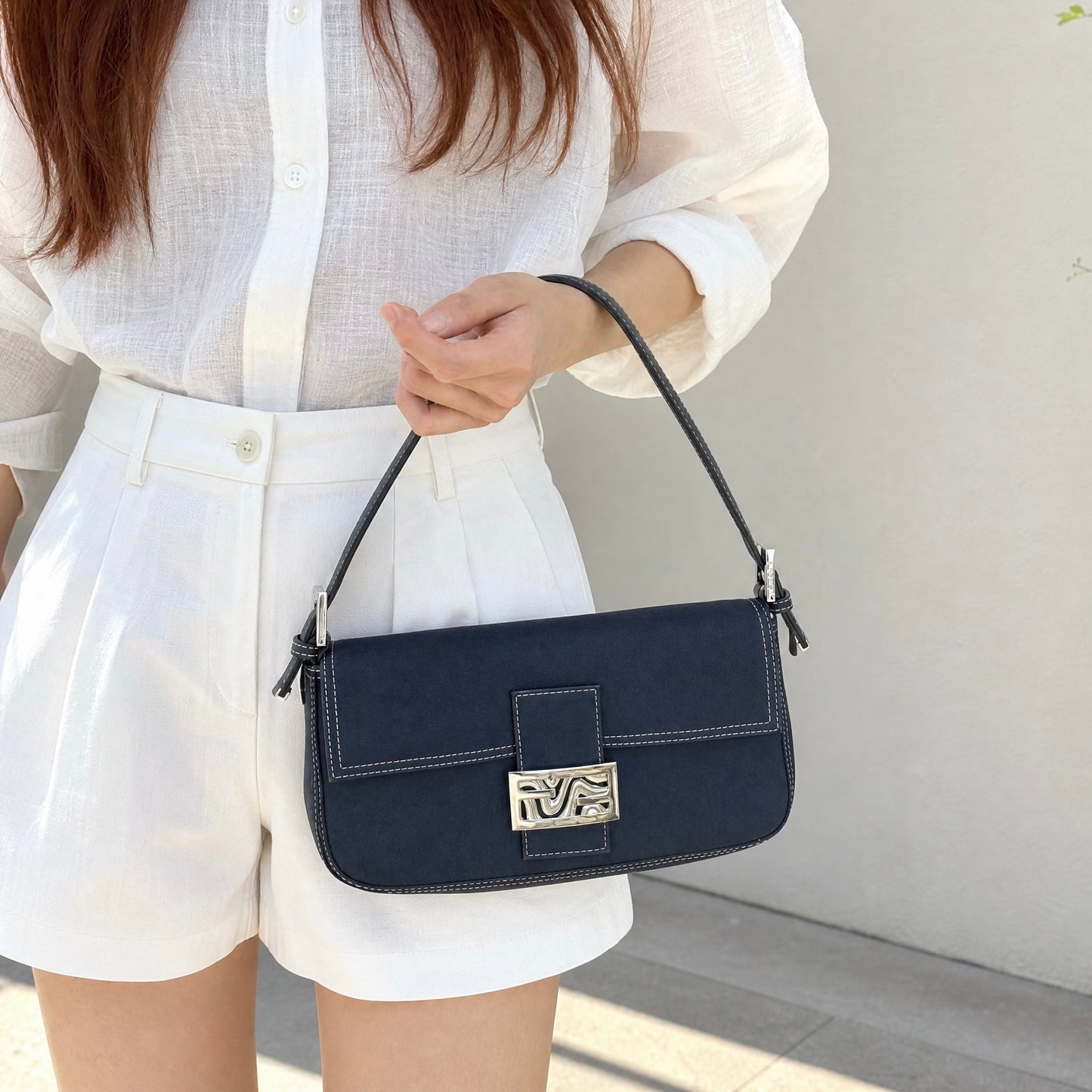 Include Entrupy Certificate of Authenticity｜Good ( Rank AB) ｜ FENDI Denim Baguette Enamel Clasp Shoulder Bag Blue｜S26072525