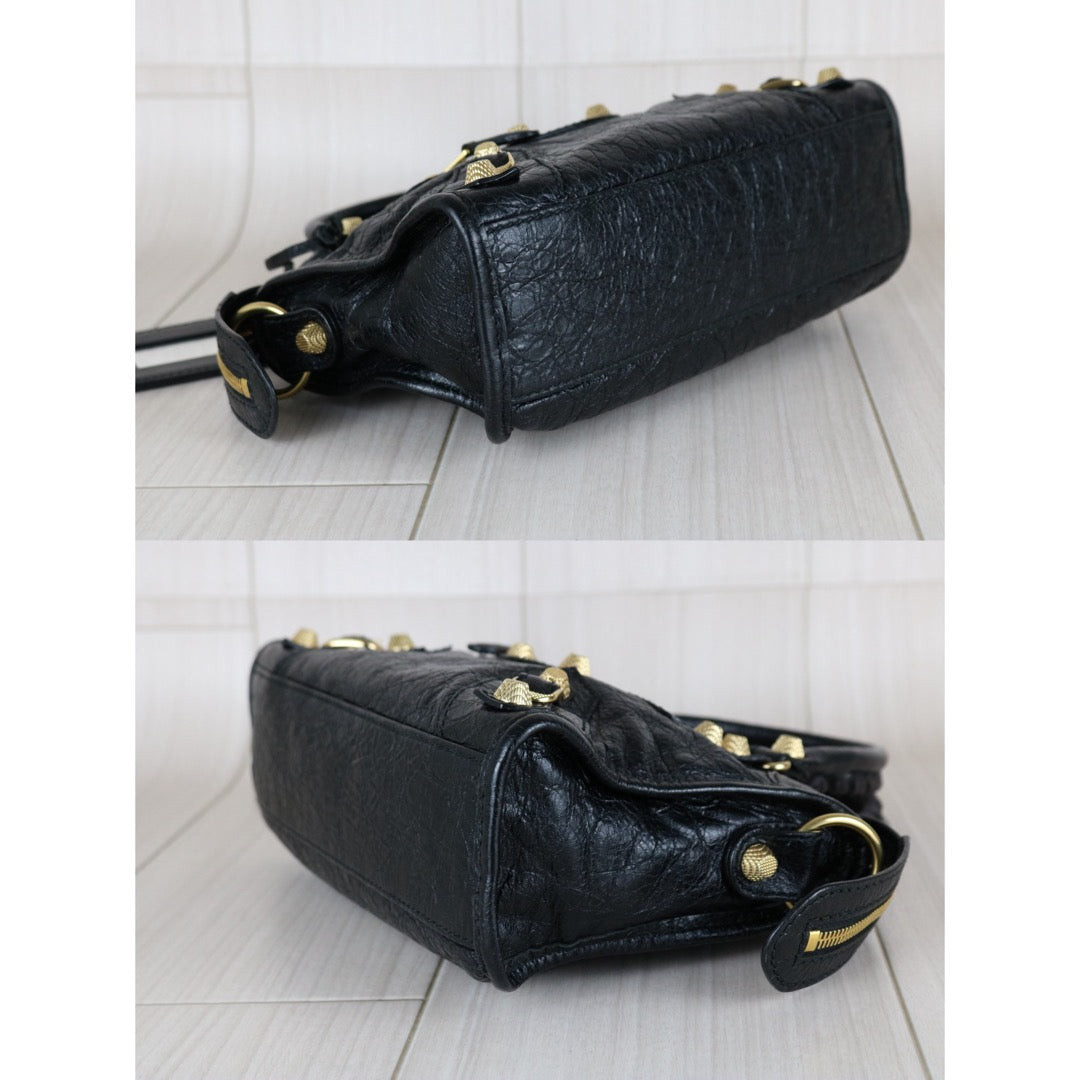 Good ( Rank AB)｜Balenciaga Goatskin edge Mini Classic City Black HandBag Shoulder Bag ｜S26012701