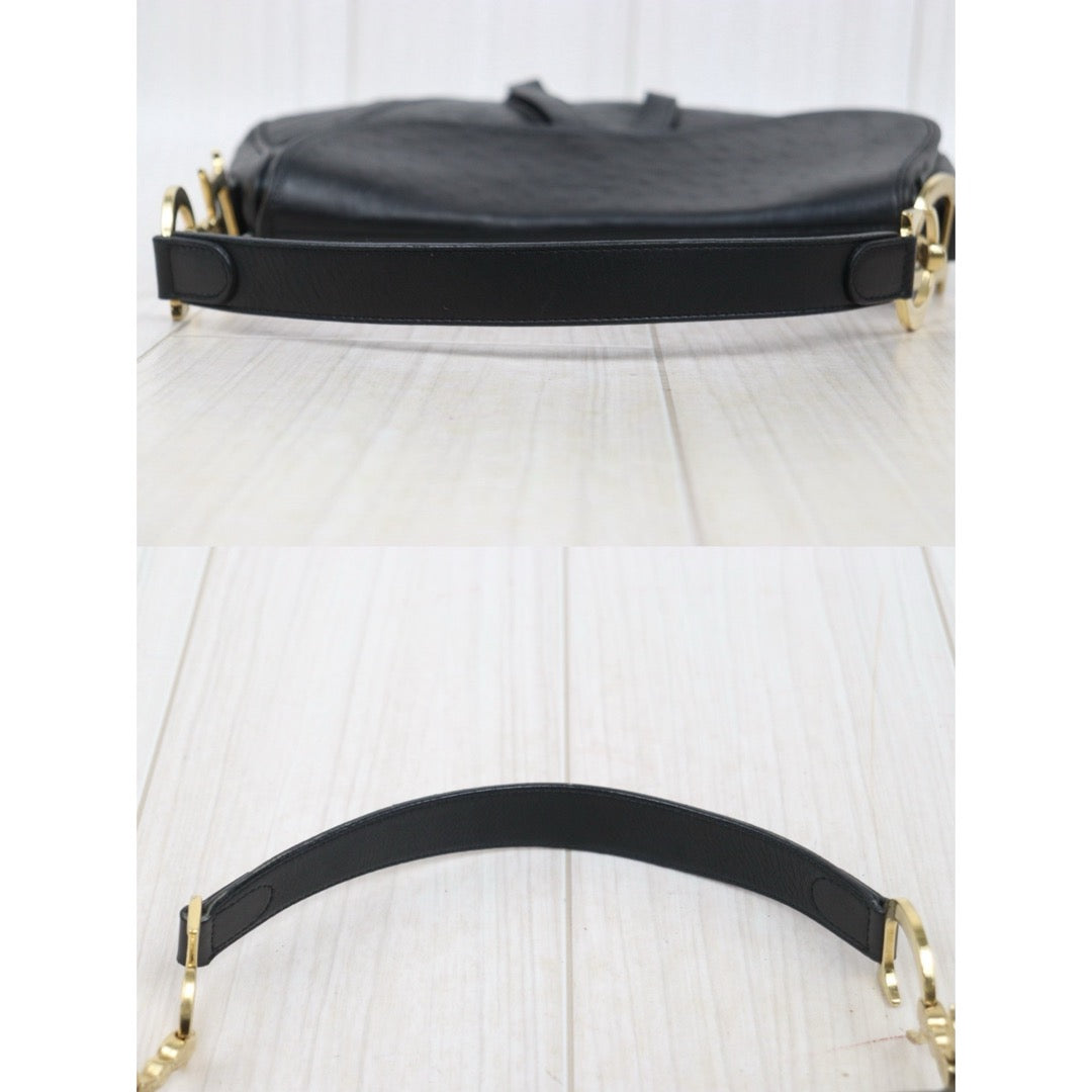 Good ( Rank AB)｜Dior Saddle Ostrich Skin Shoulder Bag  Black ｜S25102305