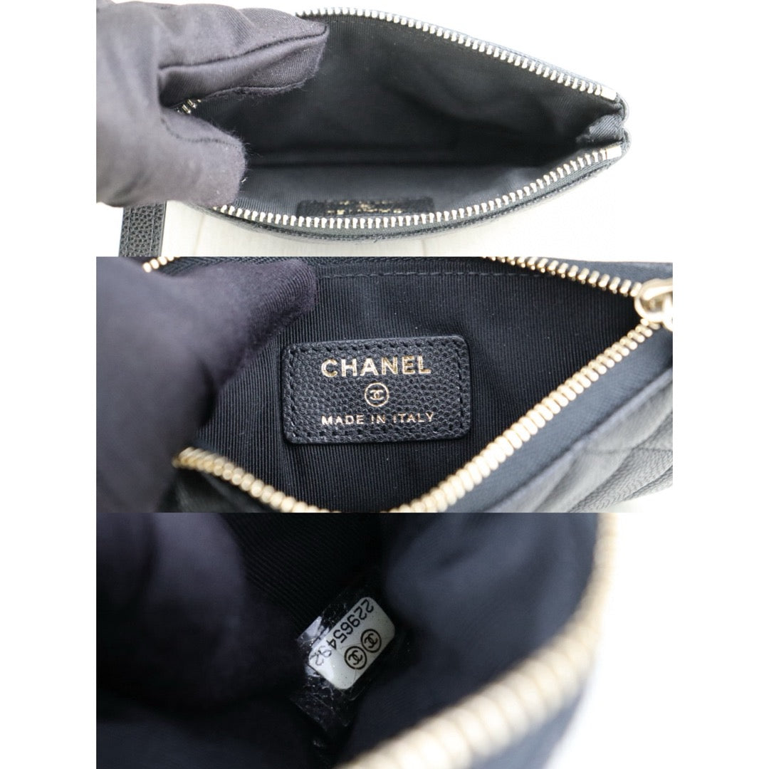 Very Good ( Rank A) ｜CHANEL Caviar Skin  Leather Calf Leather Card Holder Black Made In 2016- 2017 Year｜S25040302