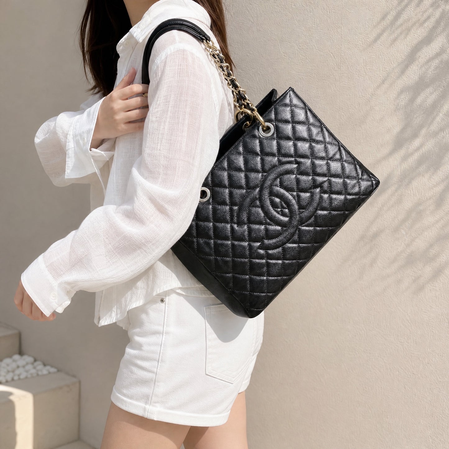Include Entrupy Certificate of Authenticity｜Very Good ( Rank A) ｜ CHANEL Caviar Skin Matrasse Chain GST Tote Bag  Black  Made In 2009-2010Year｜S26062801