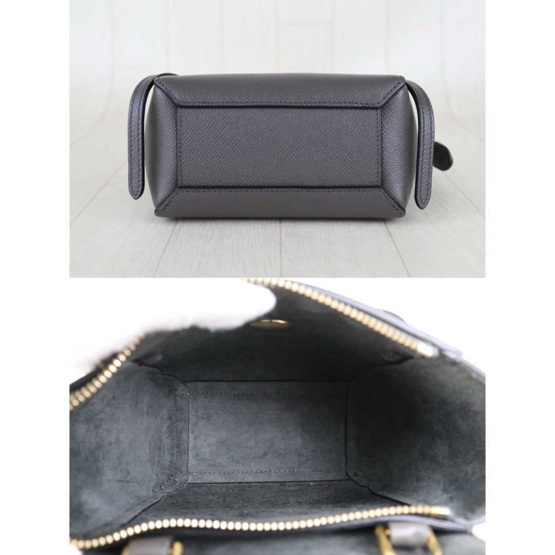 Include Entrupy Certificate of Authenticity｜Very Good ( Rank A)｜CELINE Calf Leather Belt Pico Handbag Shoulder Bag Etoupe Gray｜S26042901