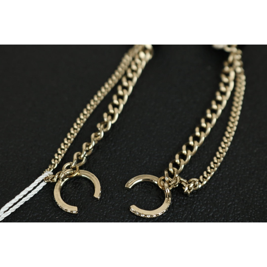 Excellent（Rank SA）｜ CHANEL Coco Mark Chain Pearl Rhinestone Earrings｜F25012302